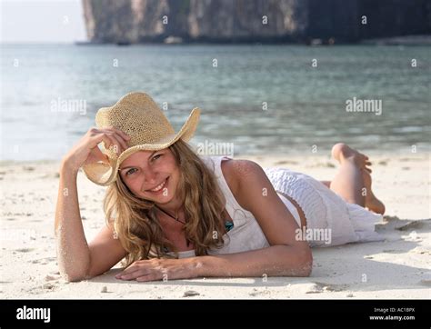 Thailand Woman Resting On Beach Close Up Stock Photo Alamy