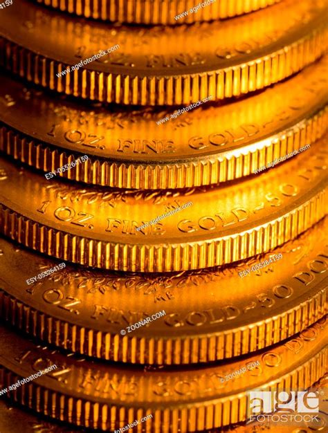 Stack Of Golden Coins Using Us Treasury Issue Gold Eagle One Ounce Pure
