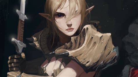 Brown Haired Female Character Holding Sword Fantasy Art The Elder