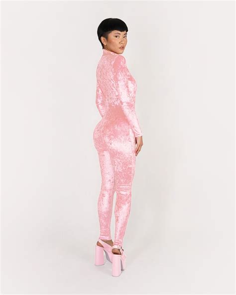 Light Pink Crushed Stretch Velvet Catsuit Jumpsuit Unitard Etsy