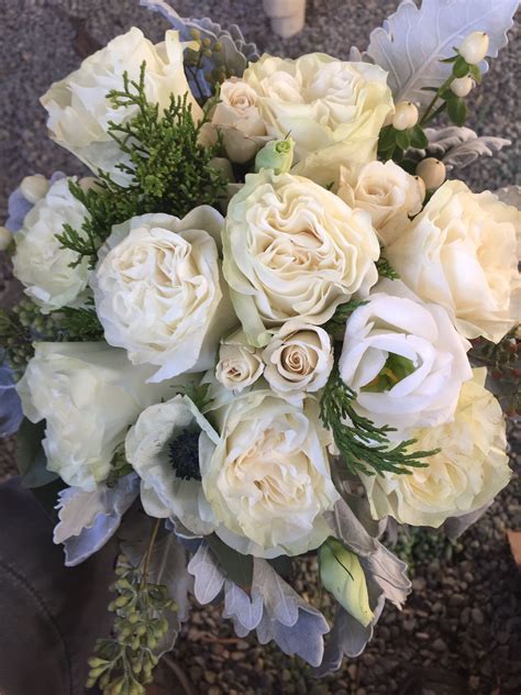 White Roses And Anemone Bride Bouquet Wedding Bouquet Flower