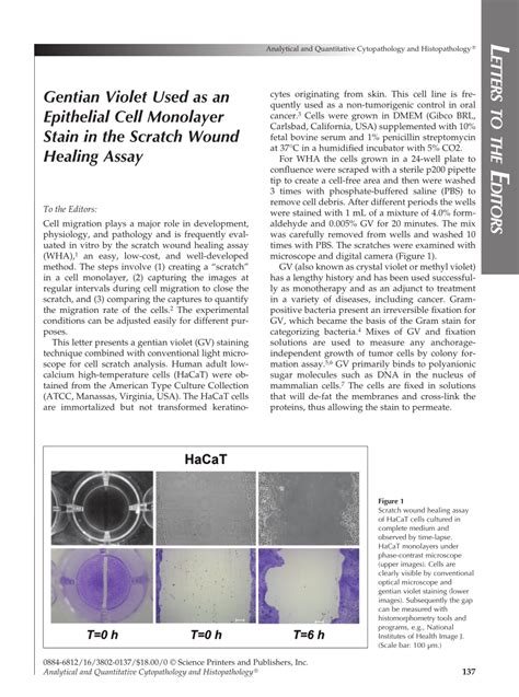 Pdf Gentian Violet Used As An Epithelial Cell Monolayer Stain In The