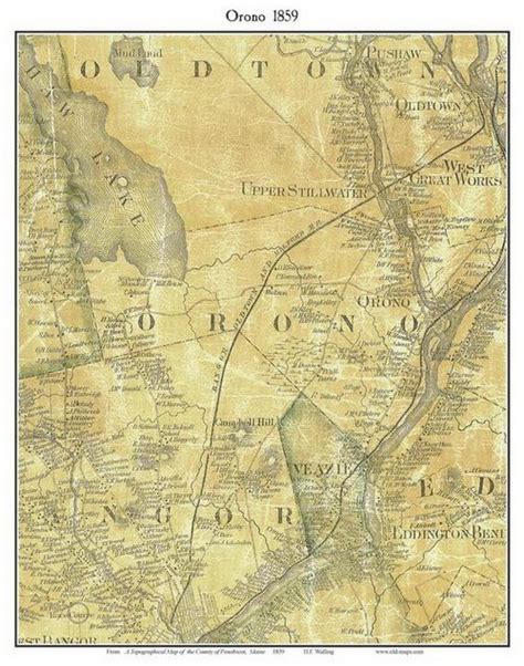 Orono Maine 1859 Old Town Map Custom Print Penobscot Co Town Map