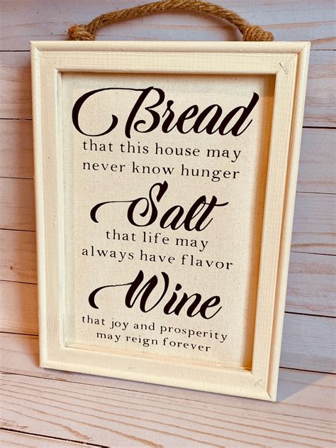 Bread Salt Wine Quote On Reverse Canvas Wall Hanging For Etsy