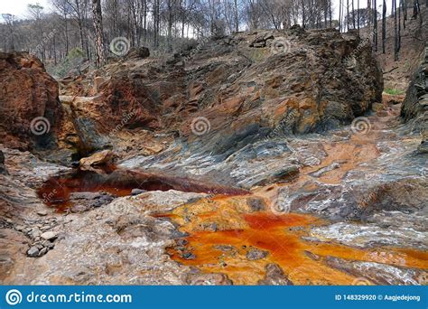 Rio Tinto Red And Orange Coloured River Near Nerva In Spain Stock Photo