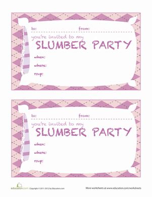 Found a printable slumber party invite template that matches your theme or style? Slumber Party Invitations | Worksheet | Education.com