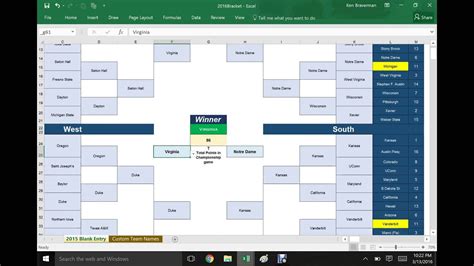 2016 March Madness Bracket In Excel Youtube
