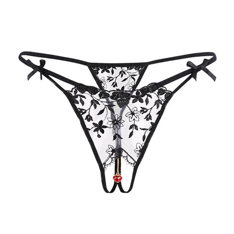 Sexy Thong Sunflower Crotchless Embroidery Pendant Panties Underwear