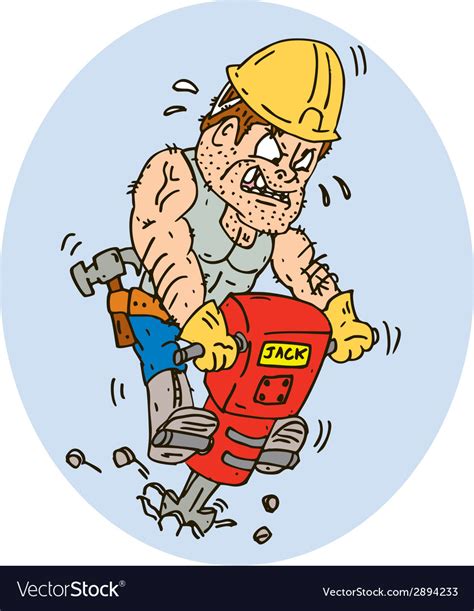 Construction Worker Jackhammer Drilling Cartoon Vector Image