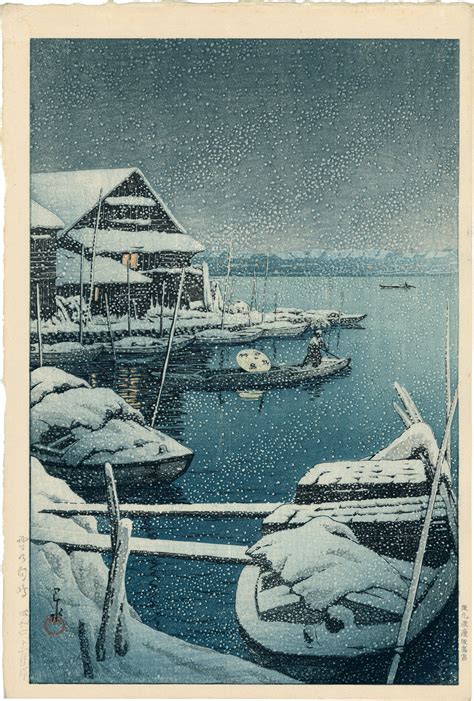 hasui 巴水 snow at mukojima 雪の向嶋 sold egenolf gallery japanese prints