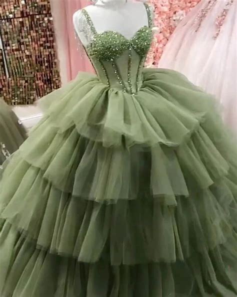 Sage Green Corset Ball Gown Ruffles Dress C3258 In 2022 Quinceanera