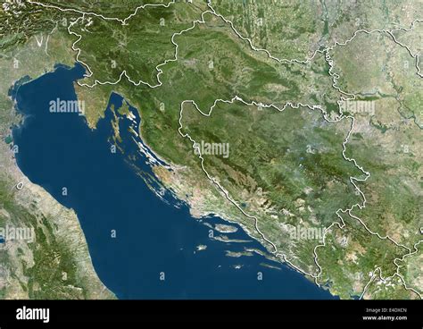 Croatia And Bosnia And Herzegovina True Colour Satellite Image With