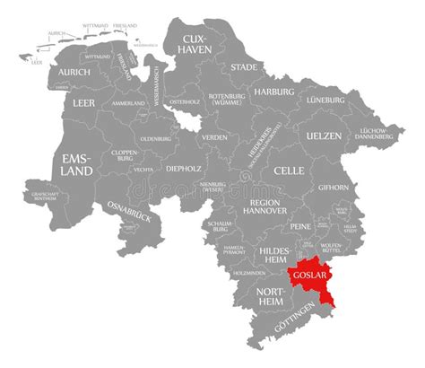 Goslar County Red Highlighted In Map Of Lower Saxony Germany Stock