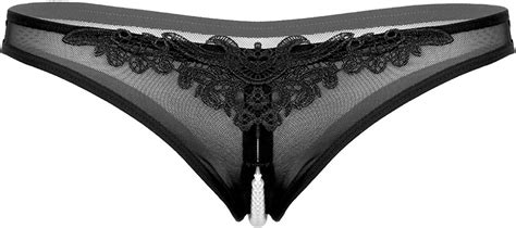 Moily Womens Thongs Lingerie Pearls Cheeky G String Bikini Briefs Floral Lace Underwear Black