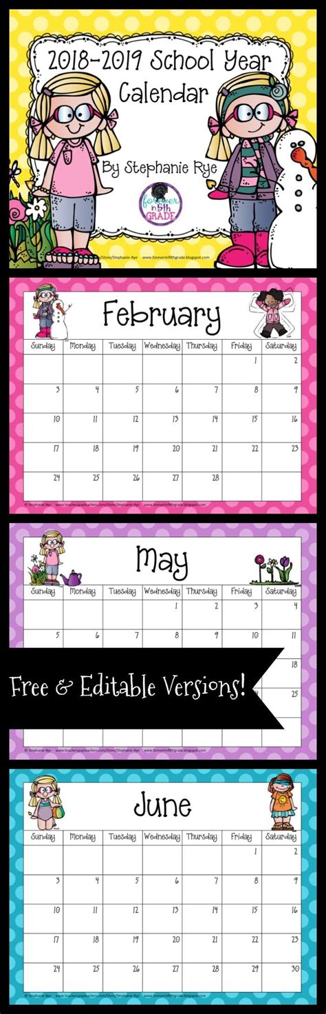 Grab This Adorable School Year Calendar For Free Or Buy The Editable