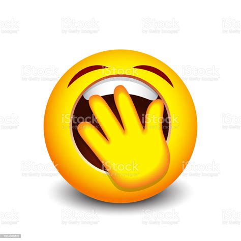 Cute Emoji Emoticon Yawning With Hand Over Mouth Vector Illustration
