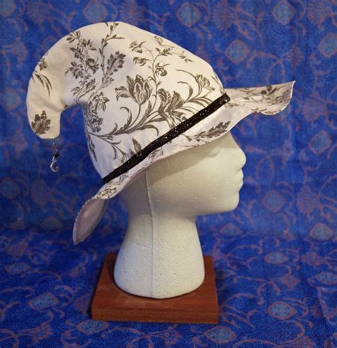 Witch Hat Elf Hat White Silver Crescent Moon Silver Star Floral