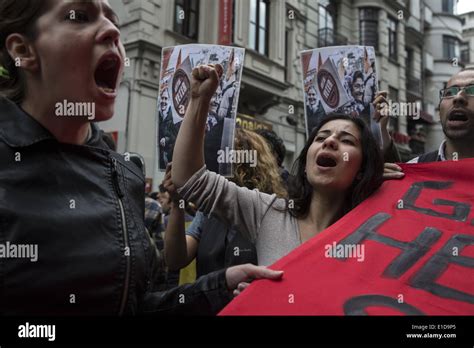 Istanbul Turkey St May Demonstrators Some Holding Photos Of