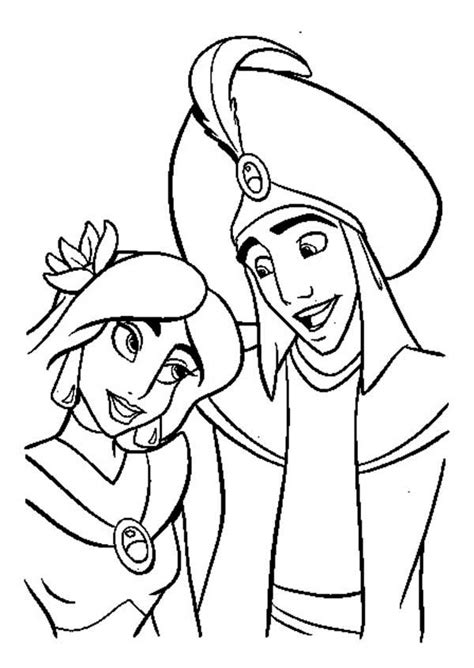 Coloring pages are funny for all ages kids to develop focus, motor skills, creativity and color recognition. Princess Jasmine and Price Aladdin Coloring Page: Princess ...