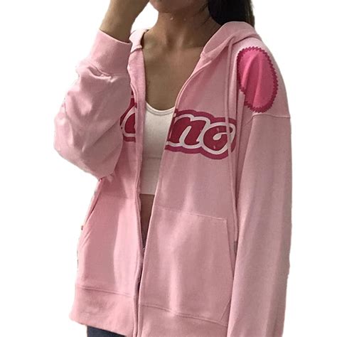 women s y2k e girl oversized sweatshirt zip up hoodies coat long sleeve streetwear jacket pink