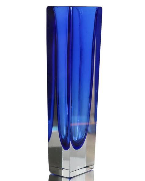 Cobalt Blue Faceted Glass Vase Handmade Murano Art Glass Etsy Glass