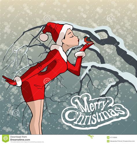 christmas illustration of girl in santa claus costume stock vector illustration of beauty