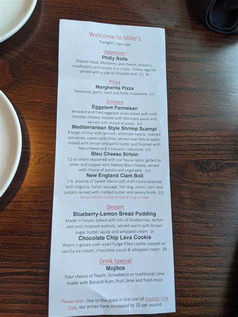 Menu at Mike's Restaurant, Fairhaven