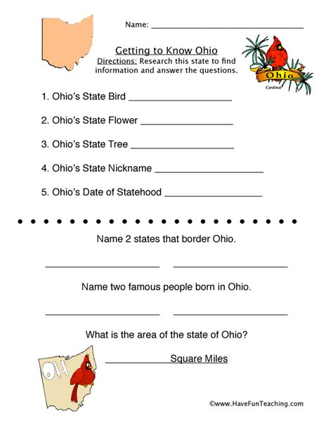 By using worksheets, students can have an interactive experience that helps them retain information longer. Ohio Worksheet - Have Fun Teaching