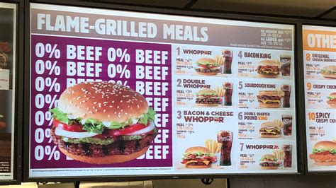 In our menu, we have a wide variety; Burger King's new Whopper: Hold the meat, save the planet