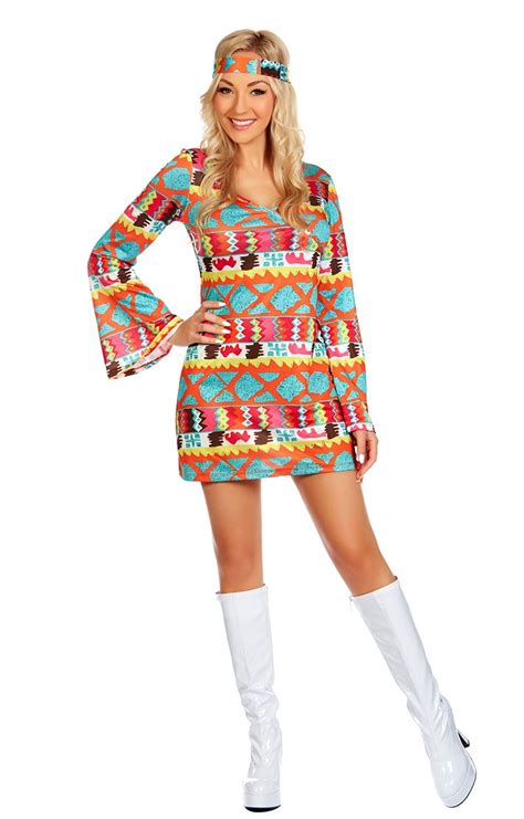 Ladies 1960s 70s Disco Retro Hippie Go Go Girl Costume