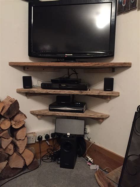 Television Shelves Finished Using Old Scaffold Boards Sanded And Waxed