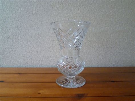Large Vintage Quality Crystal Cut Glass Thistle Shaped Vase Etsy