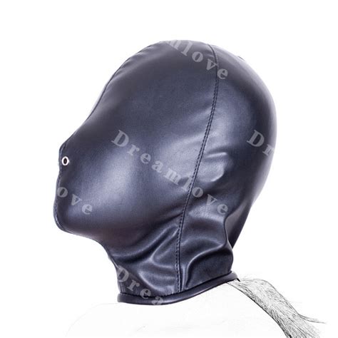 Kinky Fetish Head Bondage Total Enclosure Gimp Hood Soft Leather Sensory Deprivation Mask With