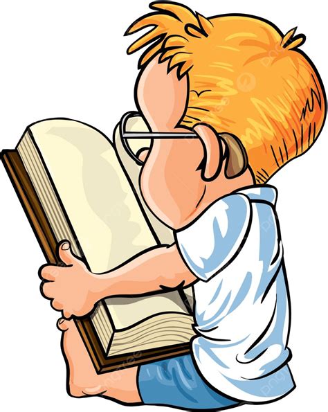 Cartoon Little Boy Reading A Big Book Youth Read Fun Vector Youth