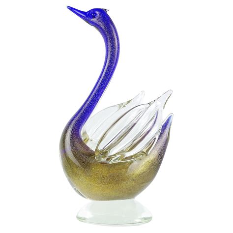 Vintage Murano Glass Swan Blue Glass Swan Made In Austria Hand Made Glass Glass Art
