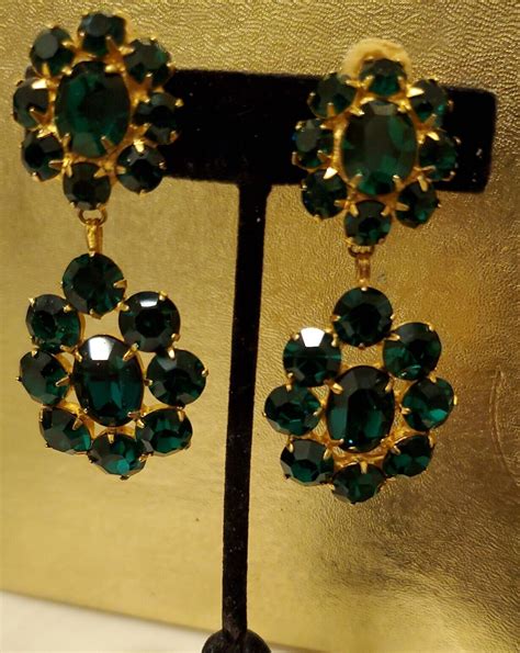 Haute Couture Siman Tu Emerald Green Clp Statement Dangle Earring Clip