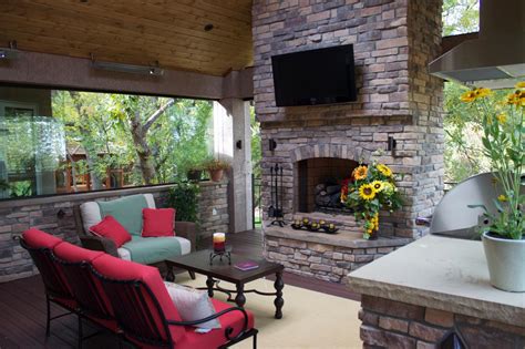 Treetop Deck With Stone Outdoor Fireplace Photos Diy