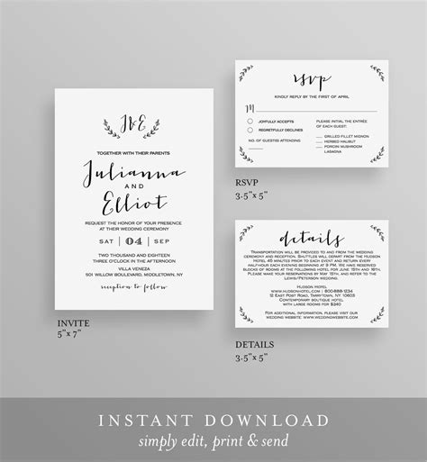 Rustic Wedding Invitation Template Instant Download Etsy