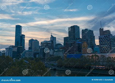 Melbourne Cityscape At Dusk Editorial Stock Photo Image Of Sunset