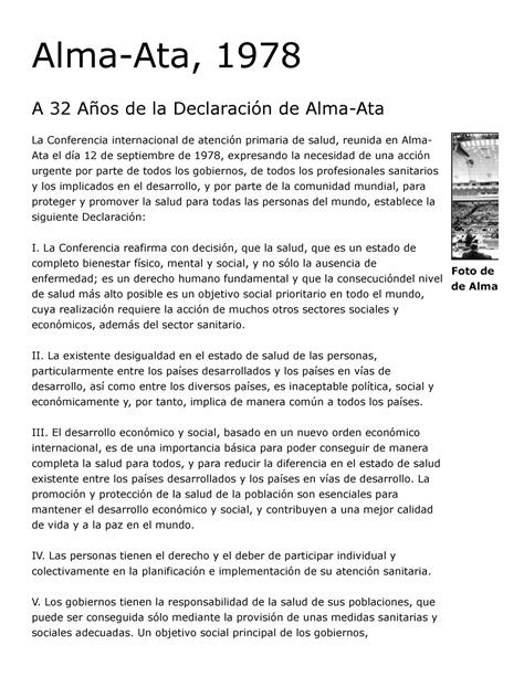 Alma Ata 1978 Convenció Donde Se Definió La Aps Alma Ata 1978 A