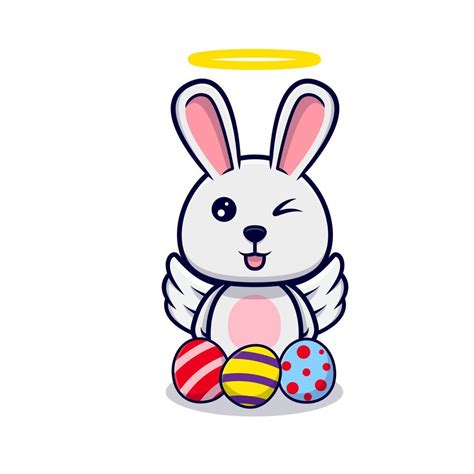 Cute Angel Bunny With Decorative Eggs For Easter Day Design Icon