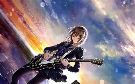 Chicas Anime Guitarra Guitarra Eléctrica Fondo De Pantalla Hd