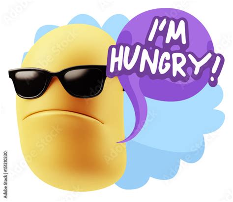 3d Rendering Angry Character Emoji Saying Im Hungry With Colorful