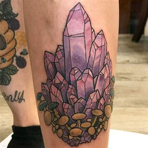 Crystal tattoo, mushroom tattoo, nature tattoo, color tattoo, leg tattoo | Crystal tattoo 