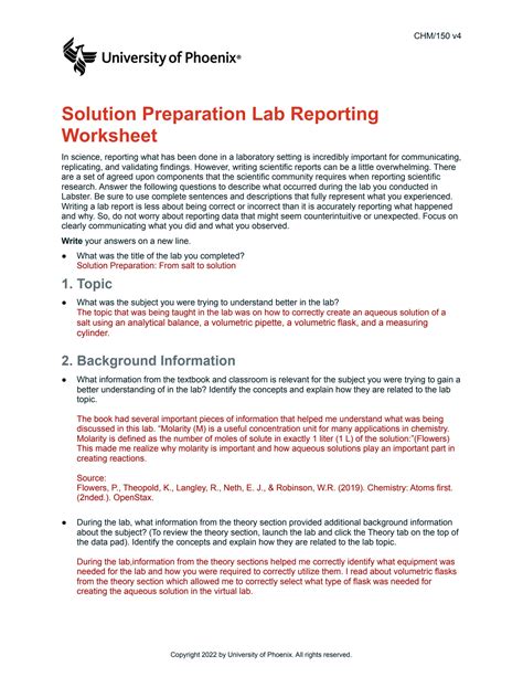 Solution Chm V Wk Solution Preparation Lab Report Observational