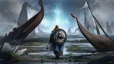 Fantaisie Viking Guerrier Re Drakkar Shield Paysage Fond D Cran
