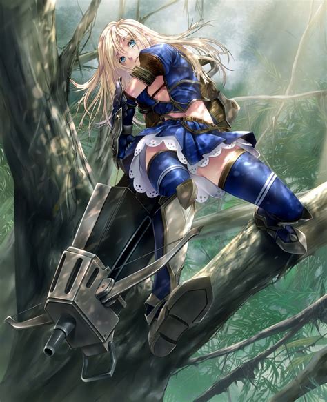Wallpaper Trees Blonde Anime Weapon Thigh Highs