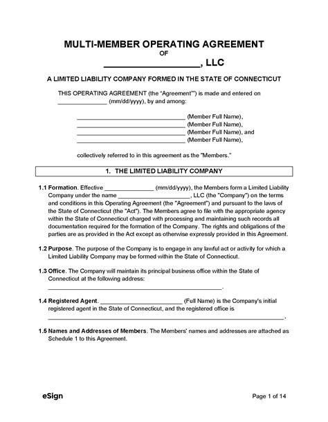 Free Connecticut Multi Member Llc Operating Agreement Form Pdf Word