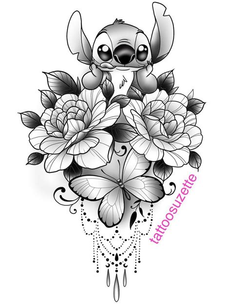 Stitch Floral Tattoo Design Disney Stitch Tattoo Floral Tattoo