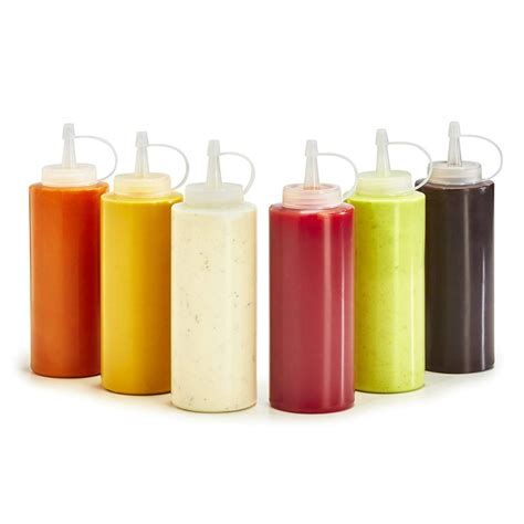 6pcs Refillable Plastic Squeeze Sauce Condiment Bottles Container
